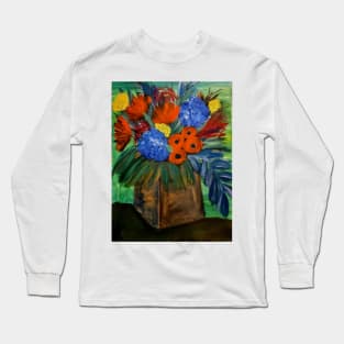 abstract flowers and roses in a metallic gold and blue blend vase Long Sleeve T-Shirt